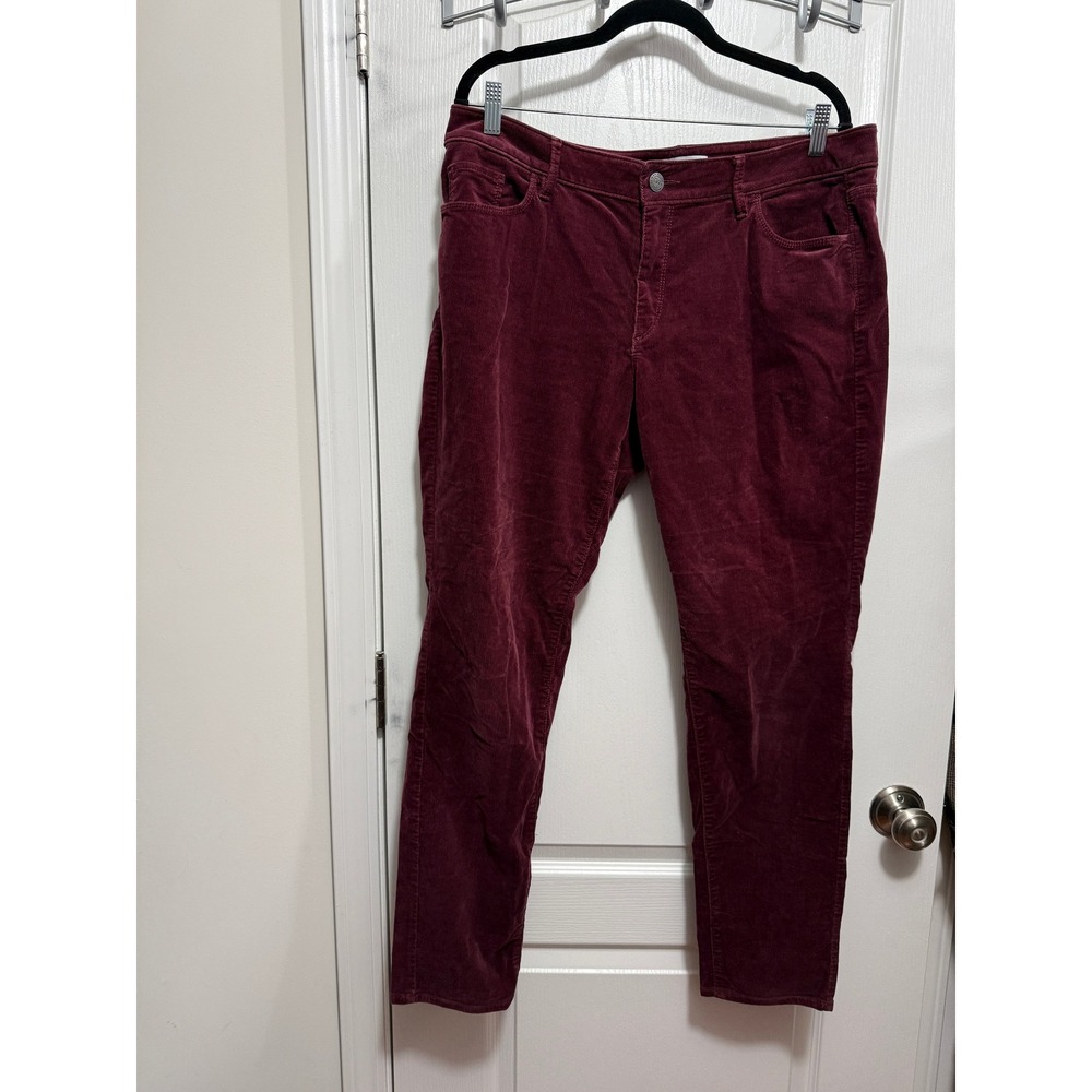 LOFT Curvy Skinny Corduroy Pants Burgundy Wine Size 14 32 High Rise classic‎